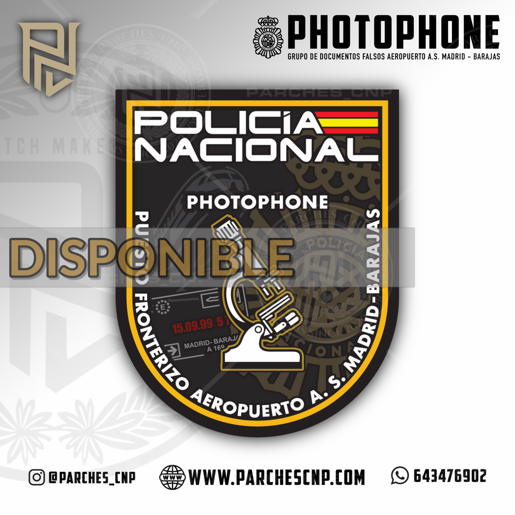 EMBLEMA DE BRAZO DE PHOTOPHONE - DOCUMENTOS FALSOS P.N. AEROPUERTO MADRID